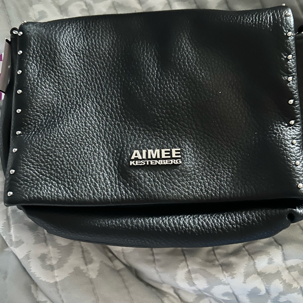 Aimee Kestenberg Black Pebbled Leather Stud Crossbody Bag